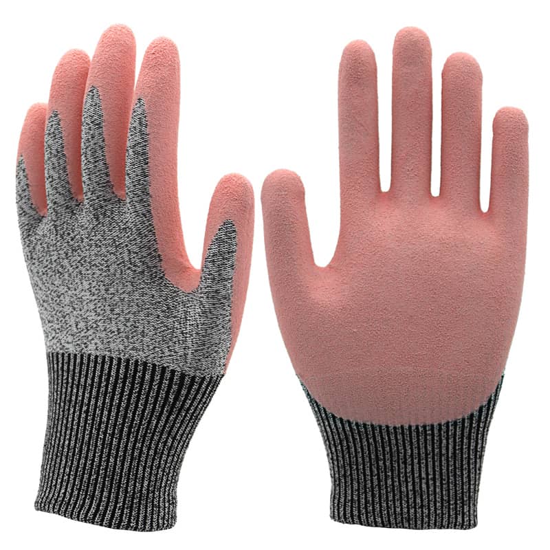 13g HPPE liner, palm coated pink sandy nitrile (1)