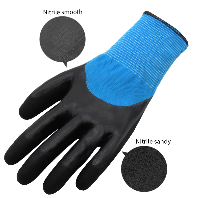 13g nylon liner, 34 coated smooth nitrile first, palm coated sandy nitrile finished (5)