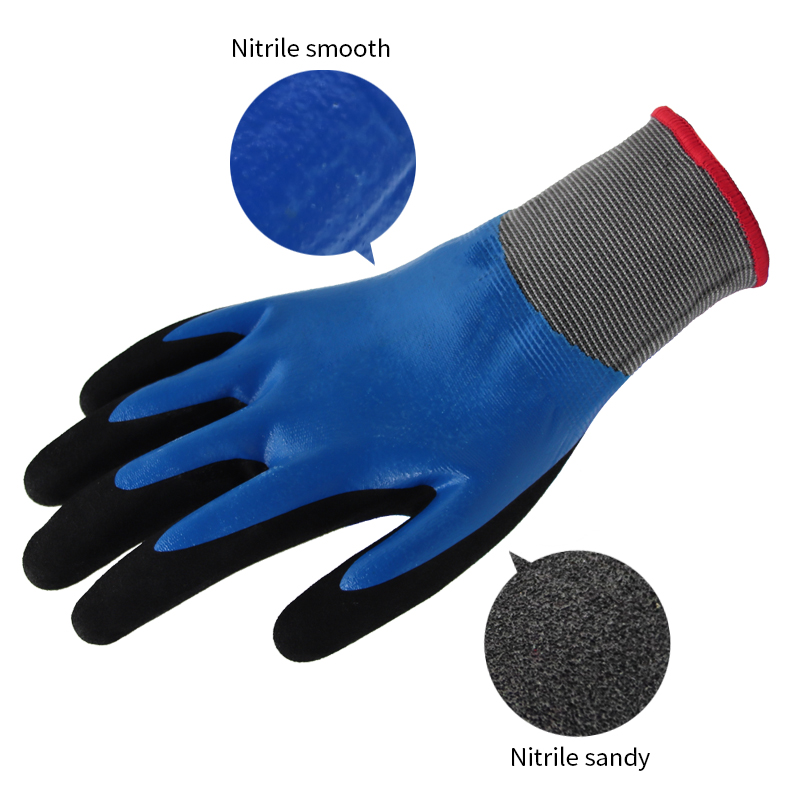 13g polyester liner, fully coated smooth nitrile first, palm coated sandy nitrile finished (4)