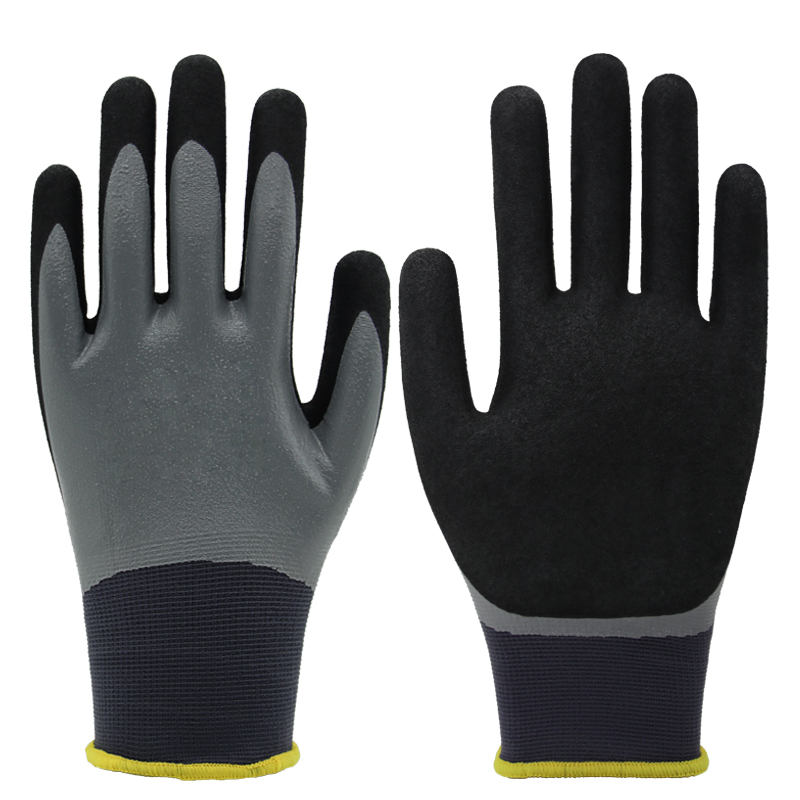 13g polyester liner, fully coated smooth nitrile first, palm coated sandy nitrile finished (6)