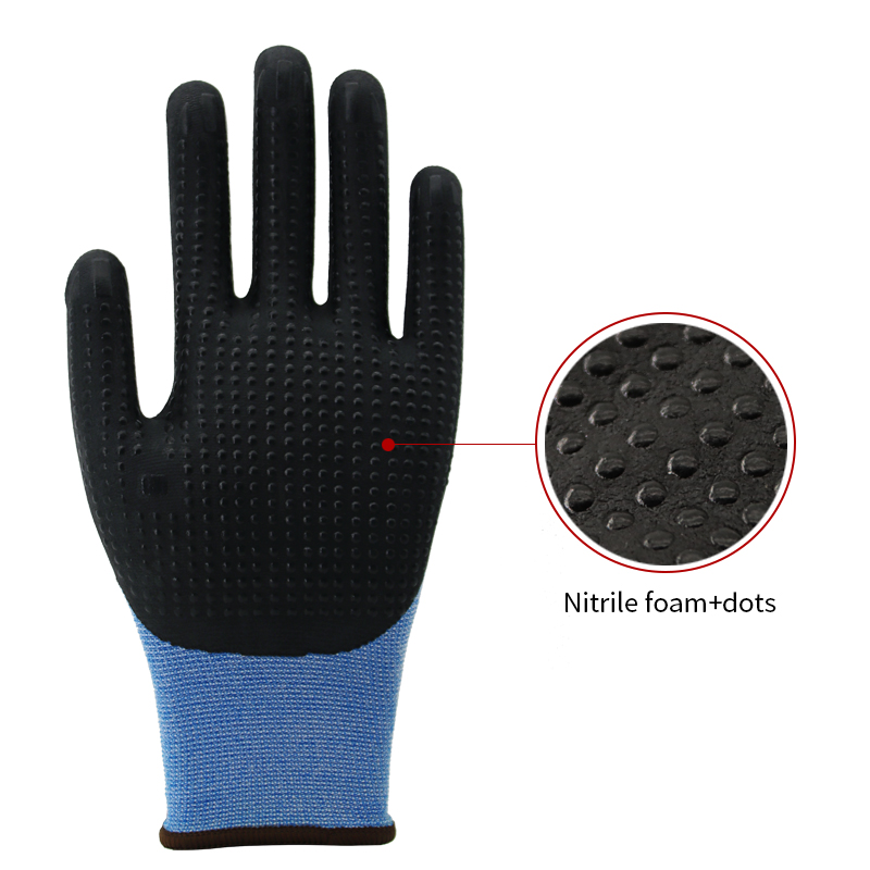15g nylon&spandex liner, palm coated black foam nitrile, dots on palm (3)