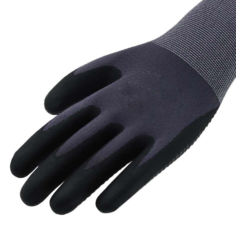 15g nylon&spandex liner, palm coated black foam nitrile, dots on palm (6)