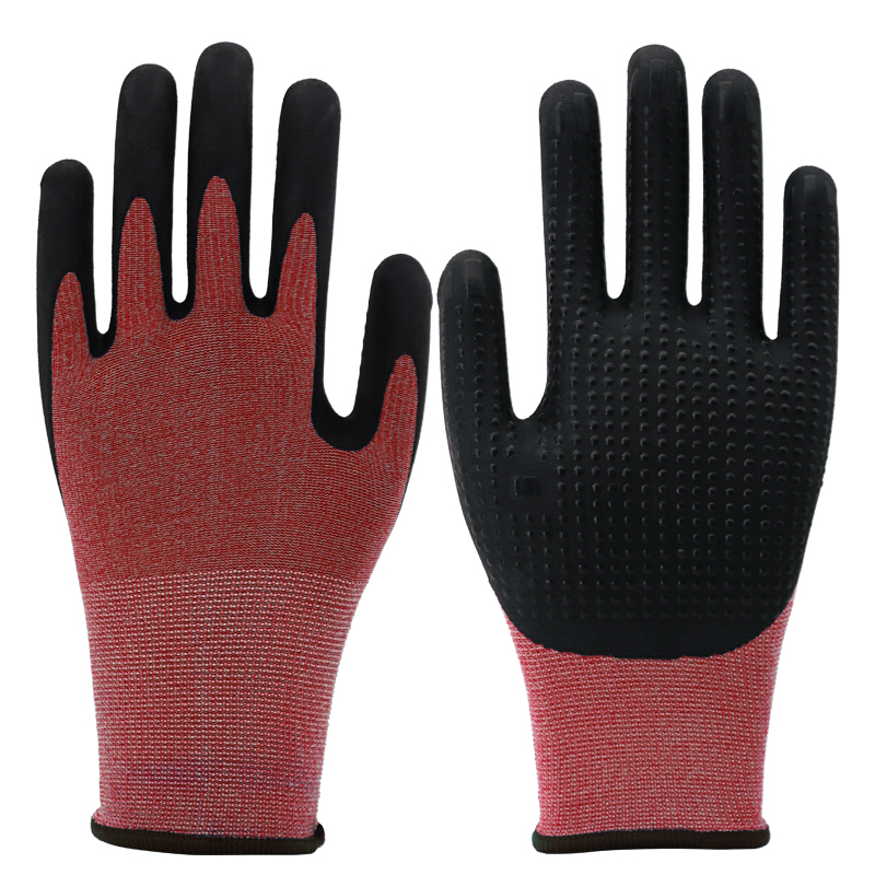 15g nylon&spandex liner, plam coated black foam nitrile, dots on palm (1)