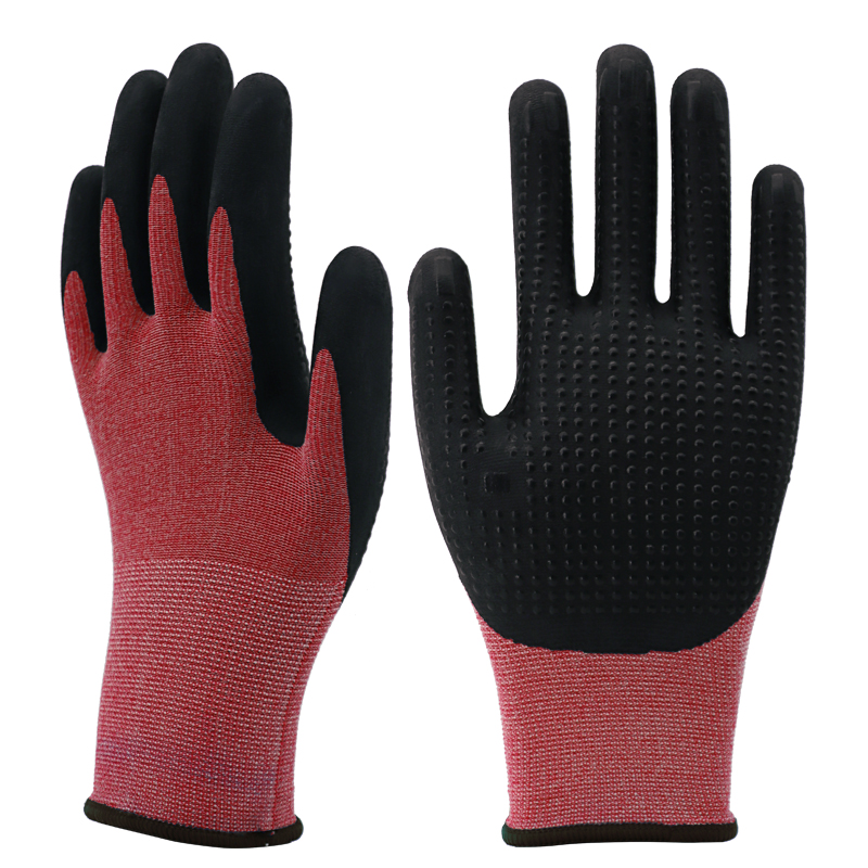 15g nylon&spandex liner, plam coated black foam nitrile, dots on palm (2)