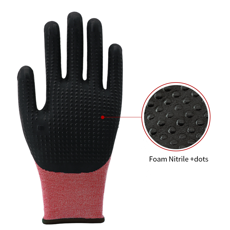 15g nylon&spandex liner, plam coated black foam nitrile, dots on palm (3)